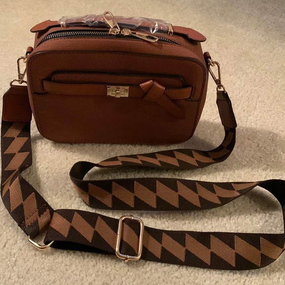 Handbags - Cute Brown Vegan Leather Crossbody Purse with an Adjustable Aztec Guitar Strap